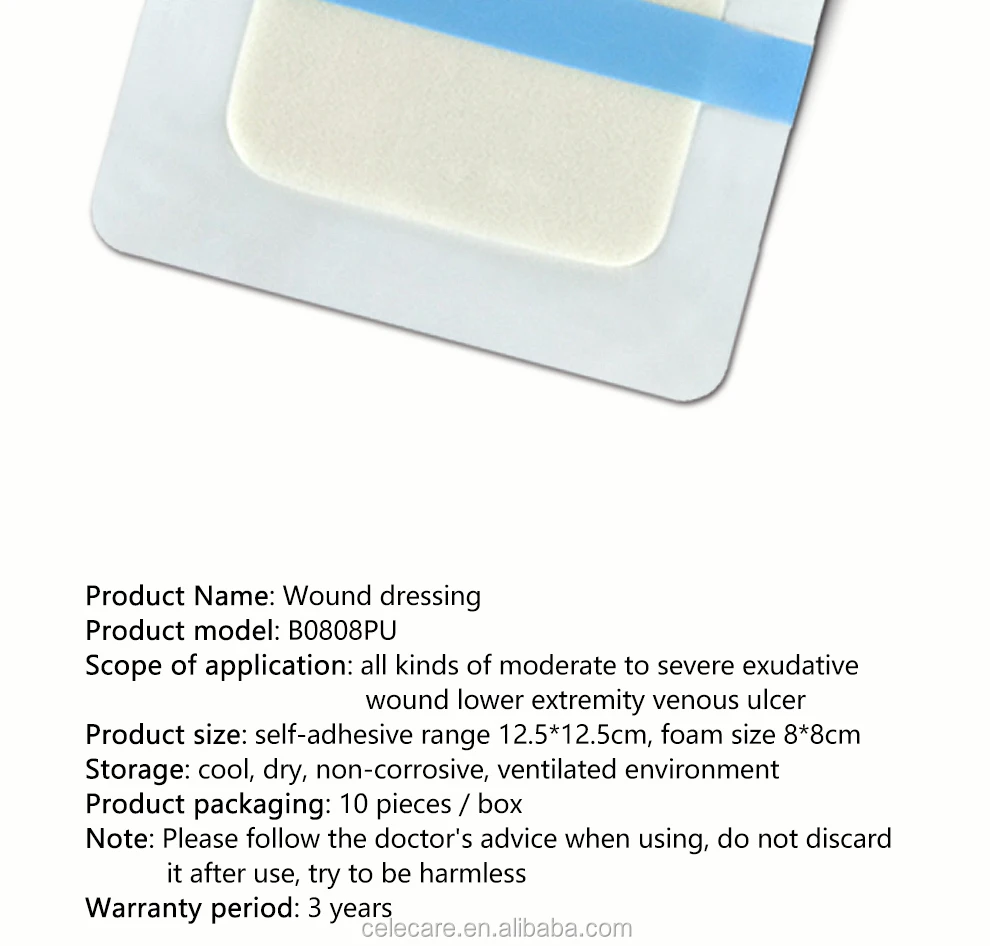 Celecare Pu Wound Dressing Foam Hydrocolloid 12.5*12.5cm 10pcs A Box