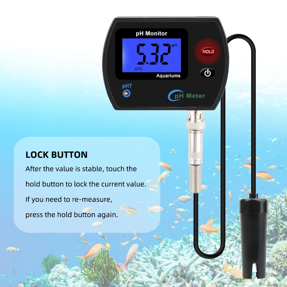 Mini Trực Tuyến pH Meter Nước Chất Lượng Tester aquarium nước Màn Hình Phân Tích Không Thấm Nước với Nhiệt Độ Bồi Thường ATC Chức Năng