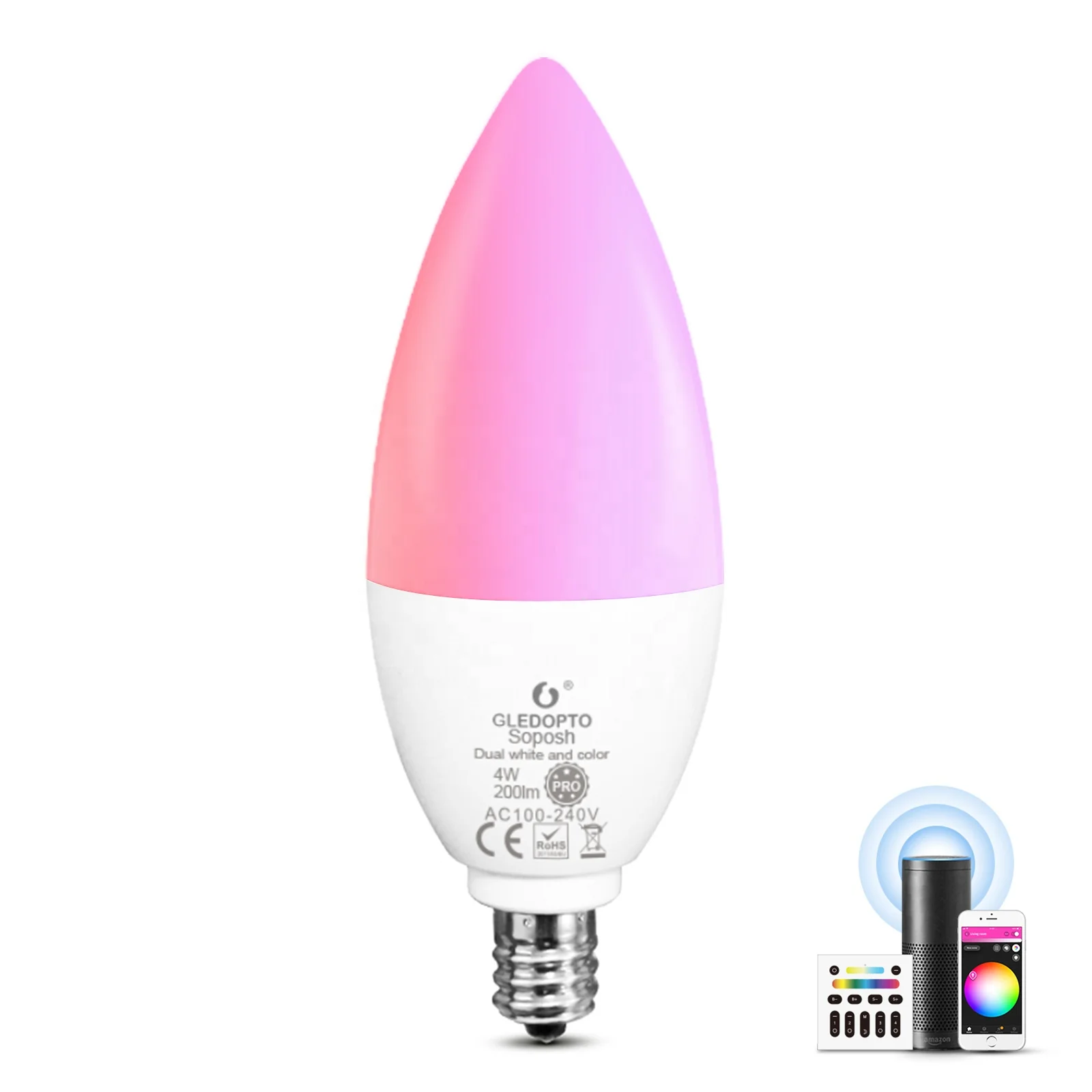 Gledopto ZigBee E14 Colored Bulb E12 LED Chandelier Lights CCT Tunable Candelabra Bulbs Google Assistant Compatible Light Bulbs