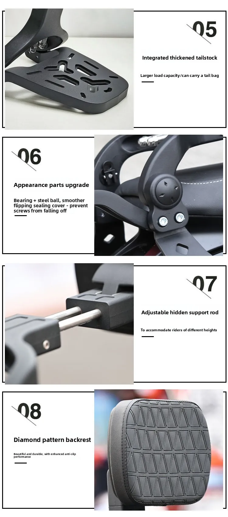 Motorcycle Back Support Motorcycle Backrest Waist Support High-Rebound Foldable Aluminum Alloy ...