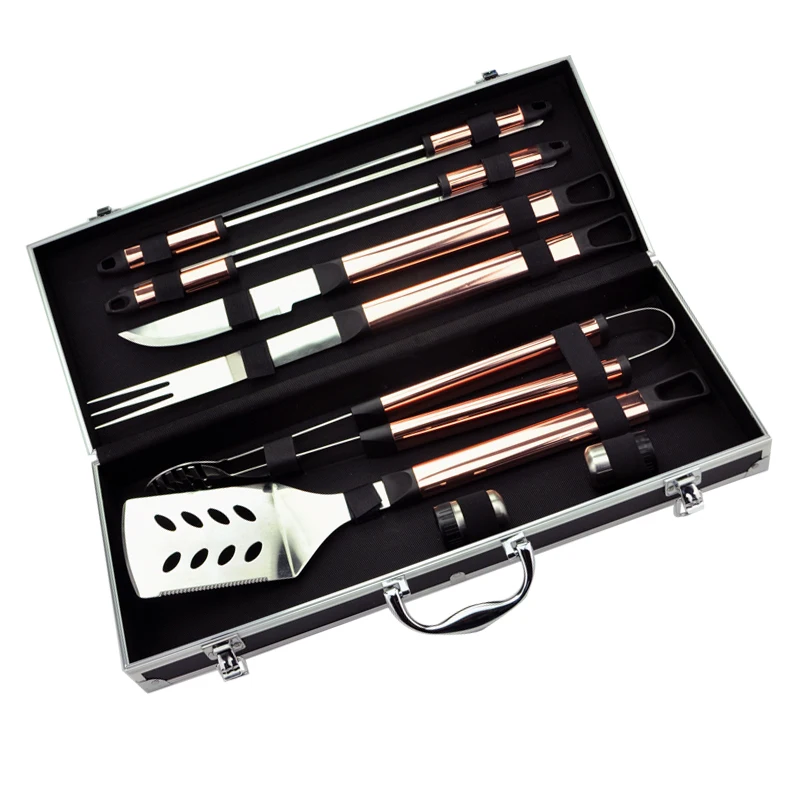 10pcs Stainless Steel BBQ Tool Set Outdoor BBQ Tool Set Grilling Portable Aluminum Case BBQ Tool Set