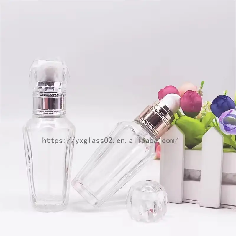 Factory Luxury cosmetic liquid-diamond shape foundation glass bottle make up container with squeeze pump 30ml50ml factory