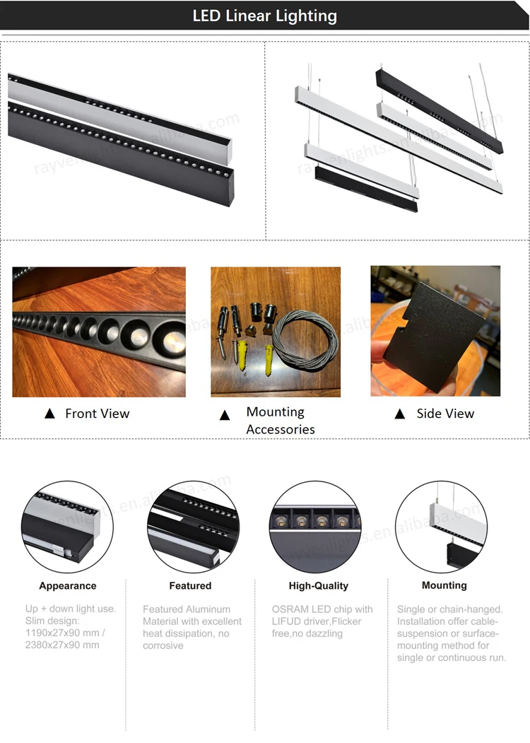 Most Popular Office Up and Down Lighting Slim Recessed Led Linear Light