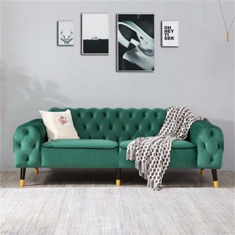 Custom furniture American style sitting room cloth art velvet button 3-seat sofa