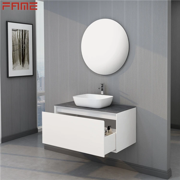 Hangzhou Fame Pure White MDF 39inch Custom Bathroom Cabinet with Mirror, Bathroom Cabinet Vanity