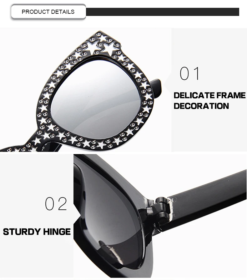 Sequins Five-Star Diamond Custom Authentic Men Women Cat Eye Sunglasses