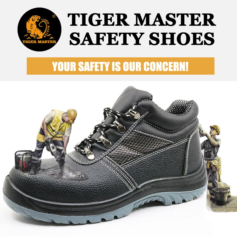 Tiger Master Brand Black Leather Anti Static Waterproof Steel Toe Puncture Proof Construction