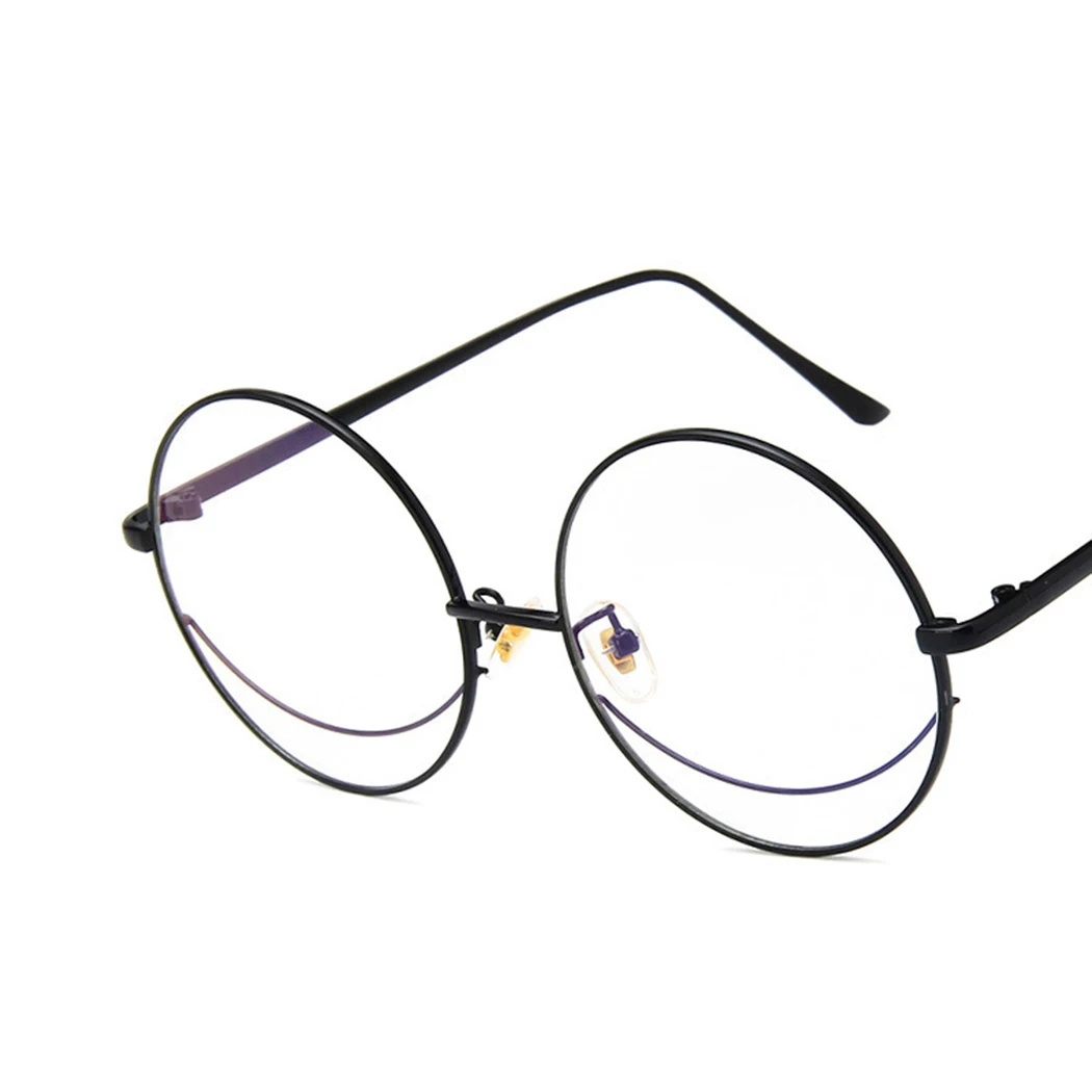 HUYAO Women Men Metal Vintage Round Glasses Oversized Glasses Frame Optical Eyeglass Frame Spectacles Eyeglasses Flat Mirror gold 