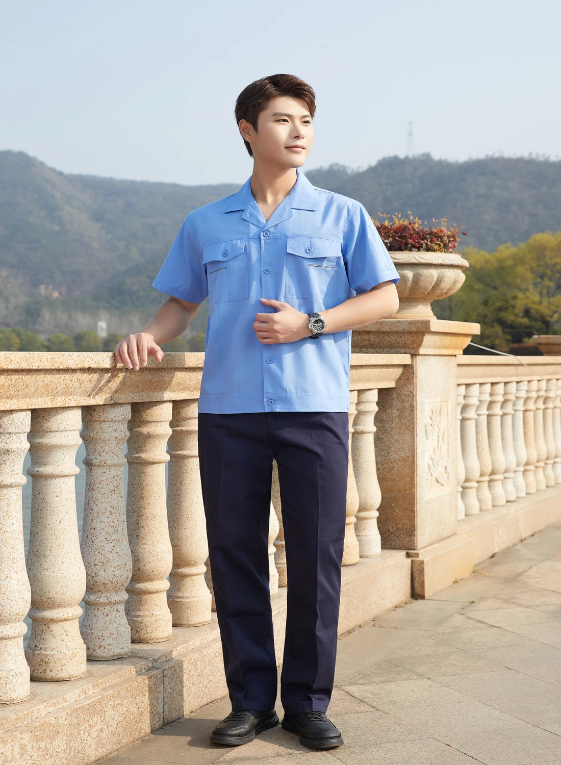 Summer work uniform set men thin long short-sleeved site workshop labor protection work clothing set