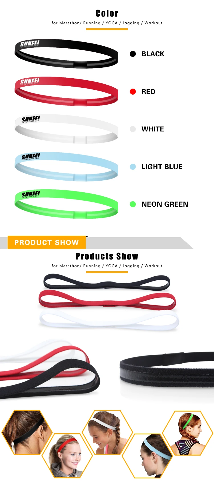 Sunfei Custom Logo Yoga Sports Headbands Fitness Colorful Nylon Elastic