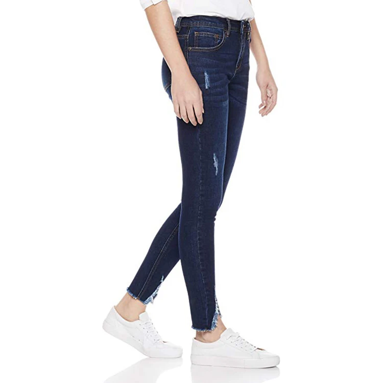 Hot sale ladies black elastic denim jeans top design high waisted skinny jeans damage jeans for women girl