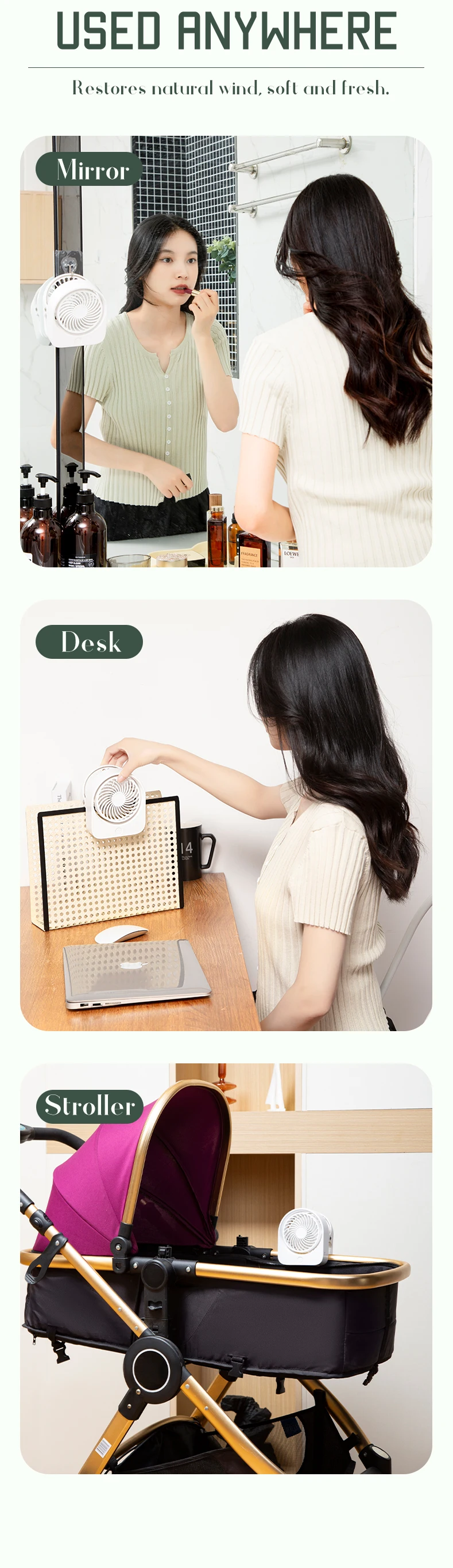 Three-speed Outdoor Desk Fan, Portable, USB - detail 18