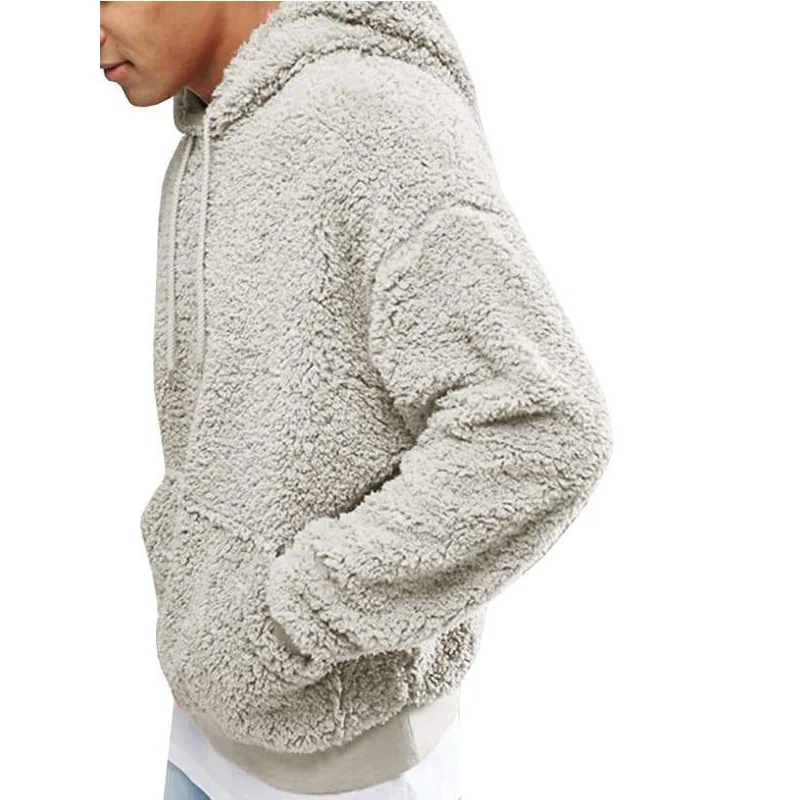 Mens Fluffy Hooded Jumper Teddy Fleece 