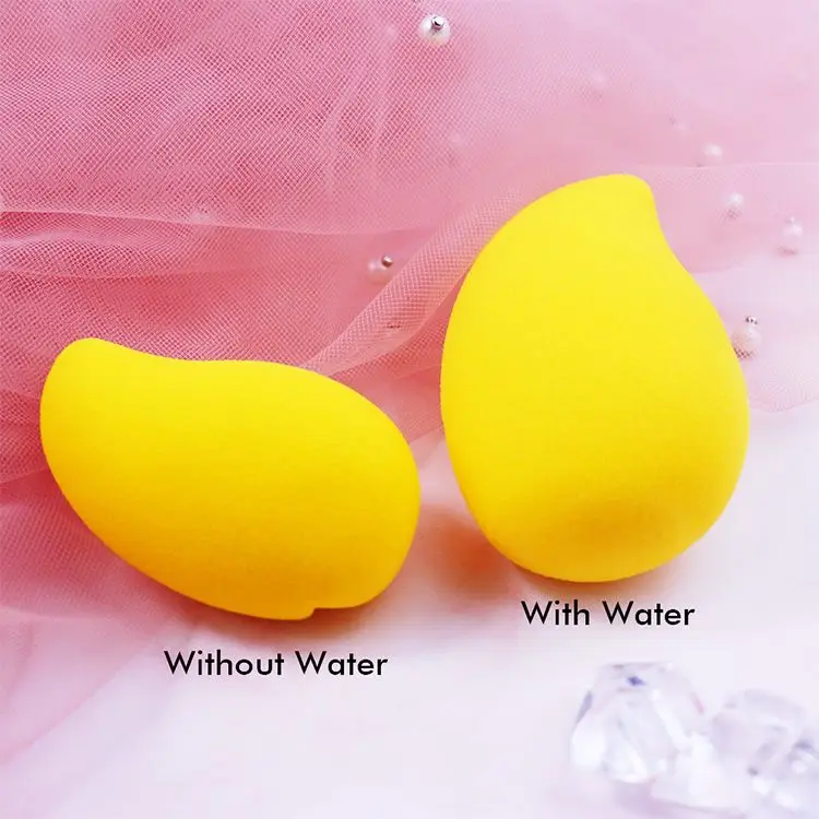 LOW MOQ 50PCS Custom Logo Wholesale Factory Price Private Label Soft Puff Powder Foundation Blush Mango-shaped Makeup Sponge Case