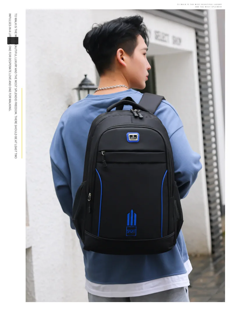Men's Nylon Oxford Cloth Backpack Large Capacity Casual Travel Bag Polyester Lining Waterproof for Students Simple Everyday Use