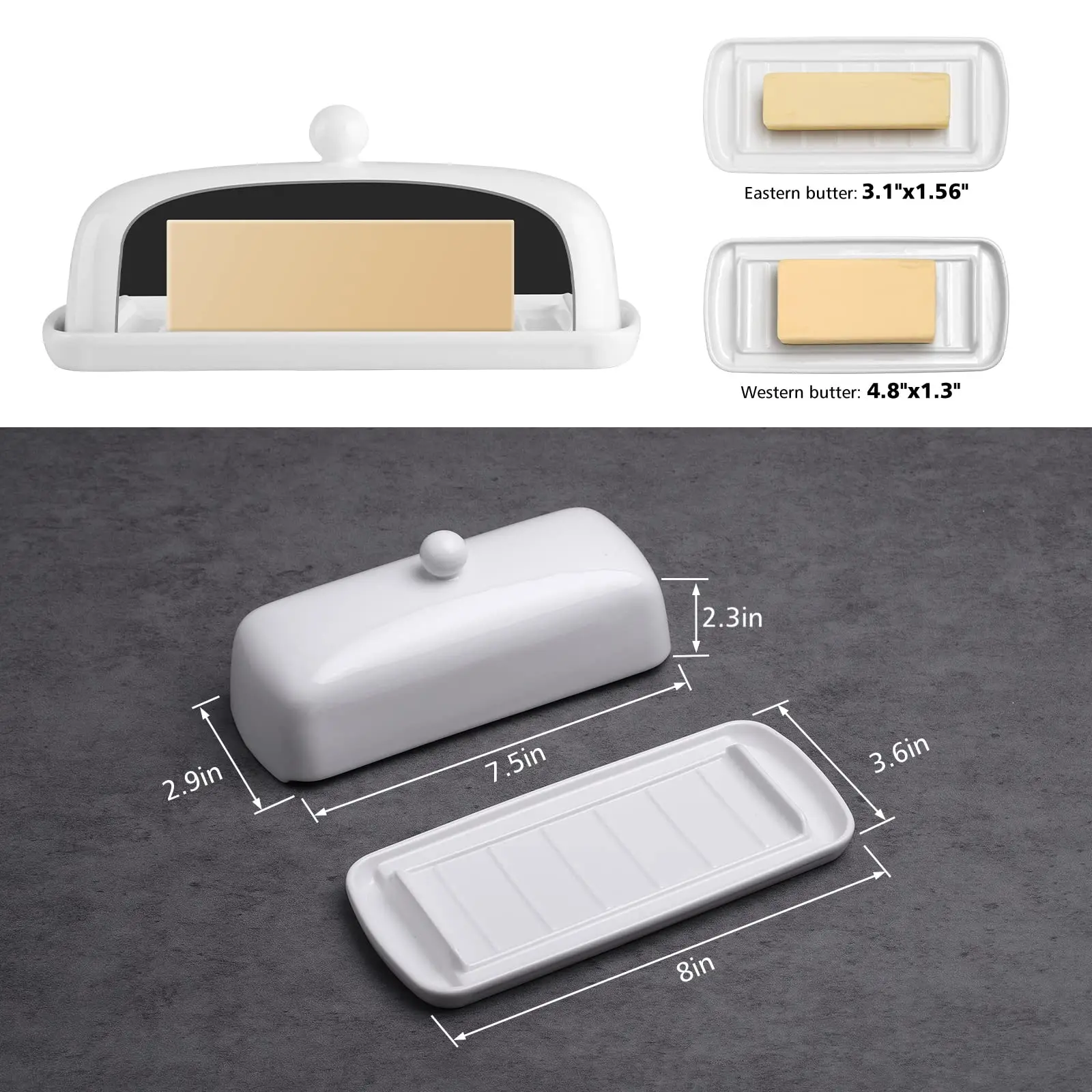 Nucookery White Porcelain Butter Dish with Clean Table Design Raised Non-Slip Ceramic Plate with Lid for Countertop Use factory