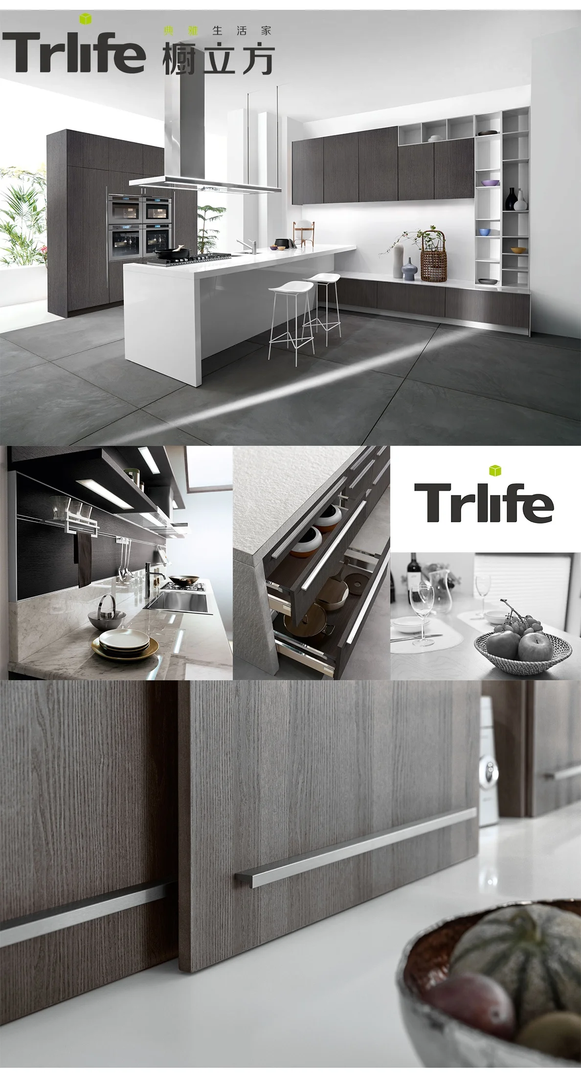Premium Grey Melamine Particleboard Modern Apartment Kitchen Cabinets