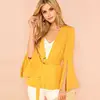 Wineellow Split Long Sleeve Belted Outerwear Office Ladies Wrap Workwear Blazer Women Elegant Coat