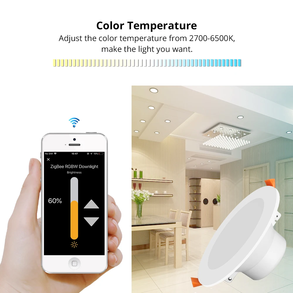 Benexmart 4 Inch 15W tuya ZigBee 3.0 Downlight Kit Smart RGBW Led Recessed Ceiling Light Work with Smartthings Echo Smart Lights - ANKUX.COM