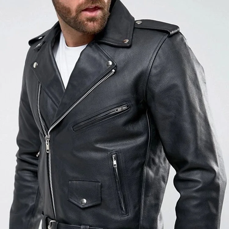 Custom Design Black Vintage Zipper Front Moto Leather Biker Jacket For ...