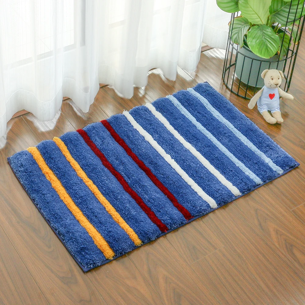 3d Tufted Microfiber Floor Mats Bathroom Mat Wave Color Stripes