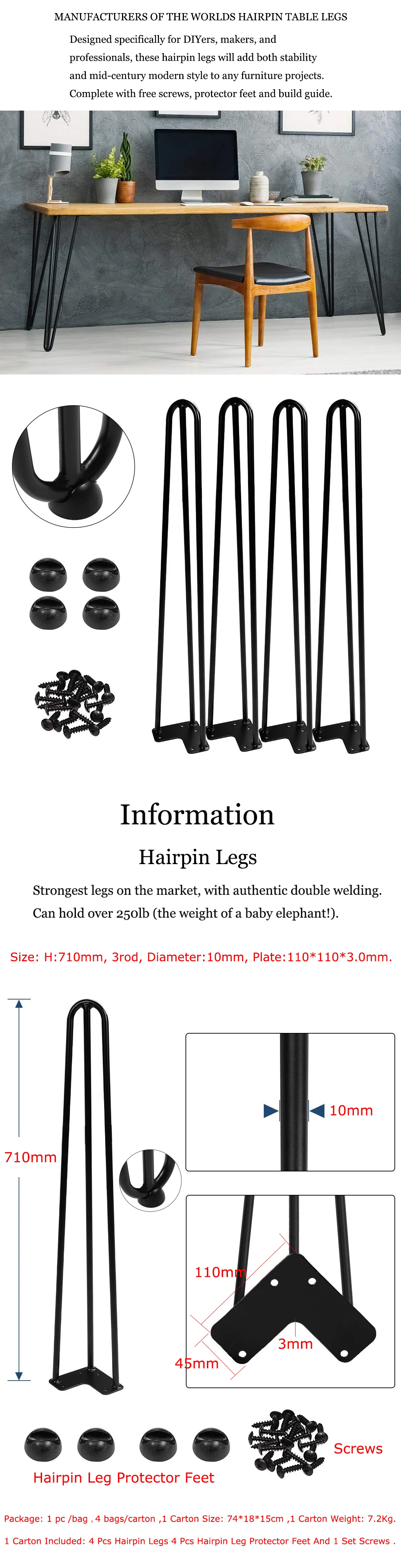 Hairpin Leg Wholesale Cheap 28'' Inch Black U V Shaped Iron Steel