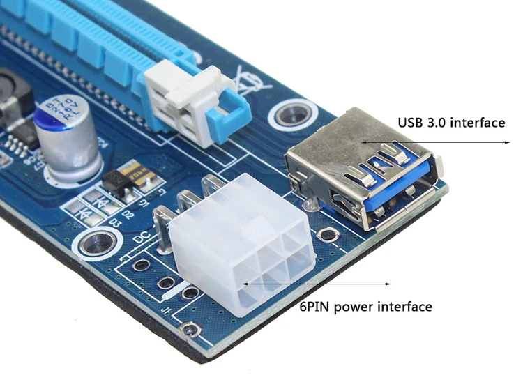 longxi de corriente de 6 pines PCI-E PCI Express Riser   tarjeta grá  PCIe USB 3.0 con USB cable de extensión   ver 006 C   1 x A 16 x tarjeta adaptador  