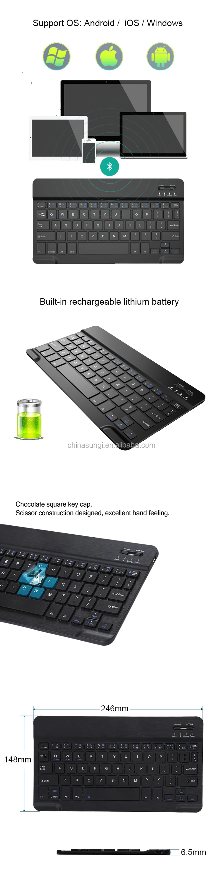 Sungi Ultrathin Wireless Bt Mini Rechargeable Blue Tooth Keyboard For 7