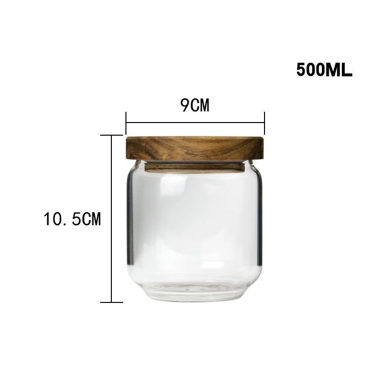 Kitchen storage glass jar with wood lid glass container with wooden lid