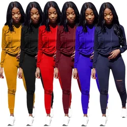 2021 Fall Women Clothing Outfit Two Piece Long Set Stacked Pants Solid Swear Suit Women Joggers Suits Set 2 Piece Set