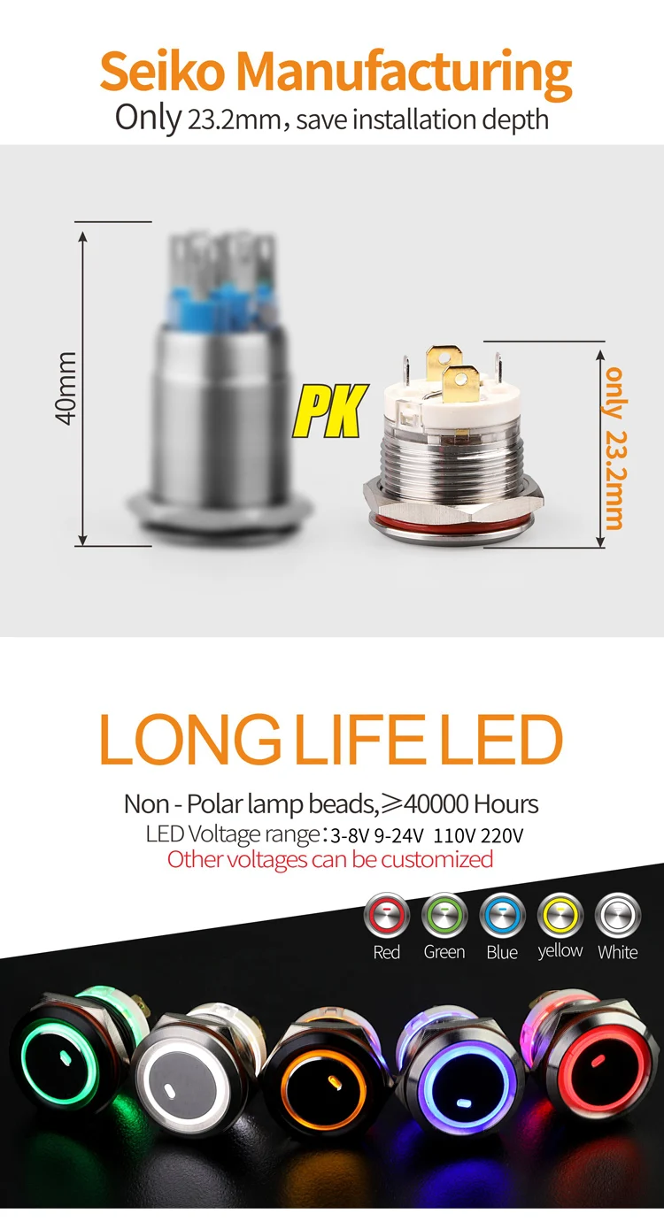 High qualified switch made 19mm 2NO momentary ring illuminated piezo switch