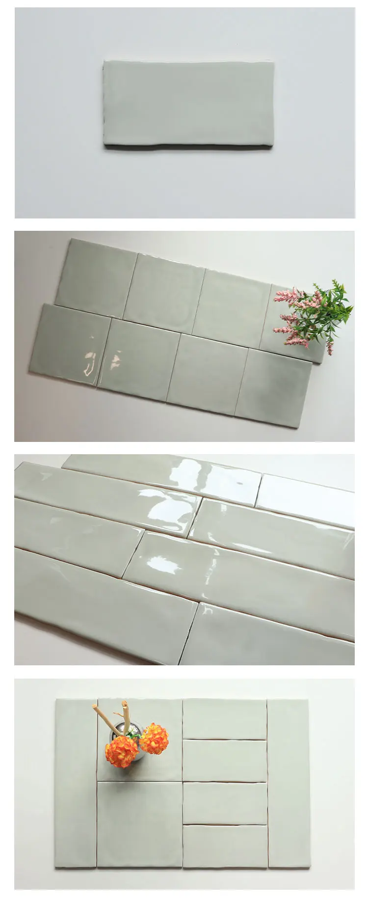 Background Decor Cement Green Color Design Wave Edge Ceramic Wall Tile