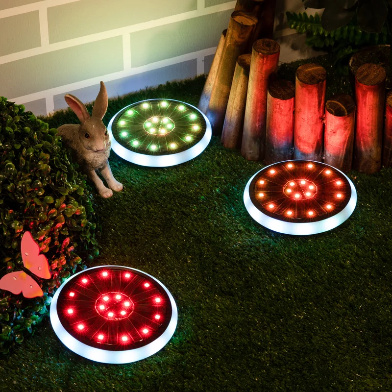 Solar Garden Lights 8 LED Solar Powered Outdoor in-Ground Light Waterproof Disk Buried lamp Dusk to Dawn lights