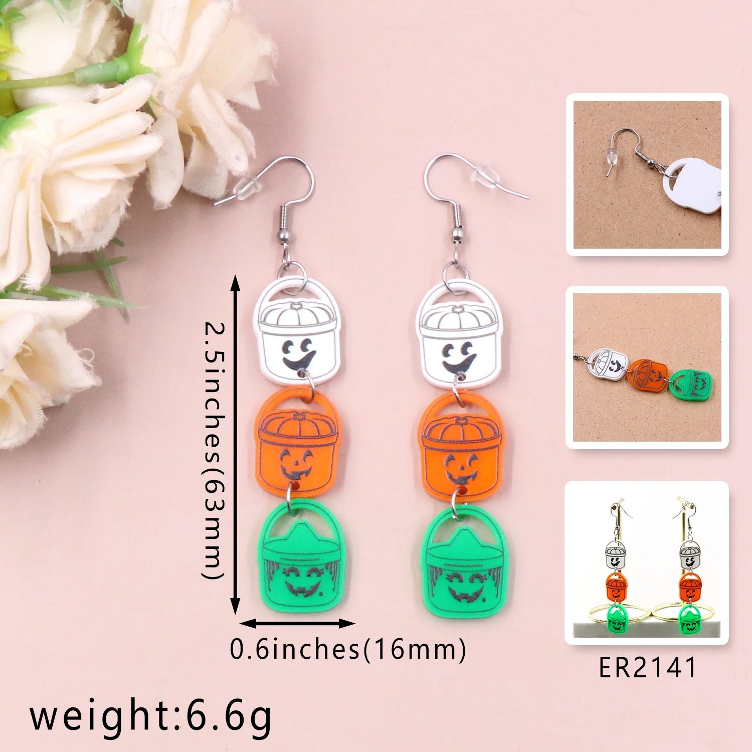 MD105ER2141 1pair New product CN Drop Pumpkin bucket TRENDY halloween Acrylic earrings Jewelry for women supplier