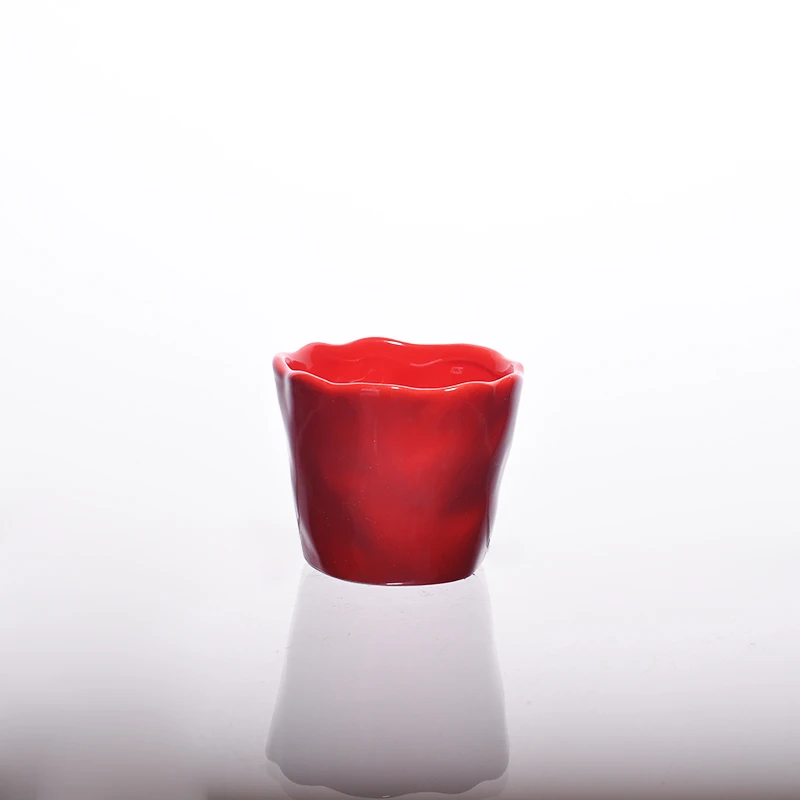 6oz Red Waved Ceramic Candle Holders Home Decoration Pieces