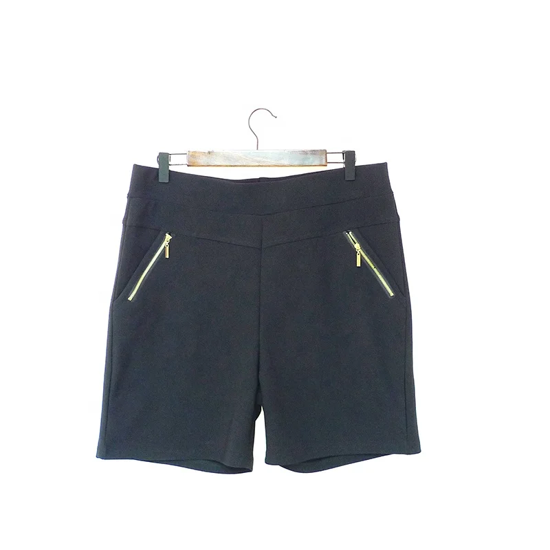 
High quality black polyester zipper pocket shorts pants wholesale custom cheap women shorts 