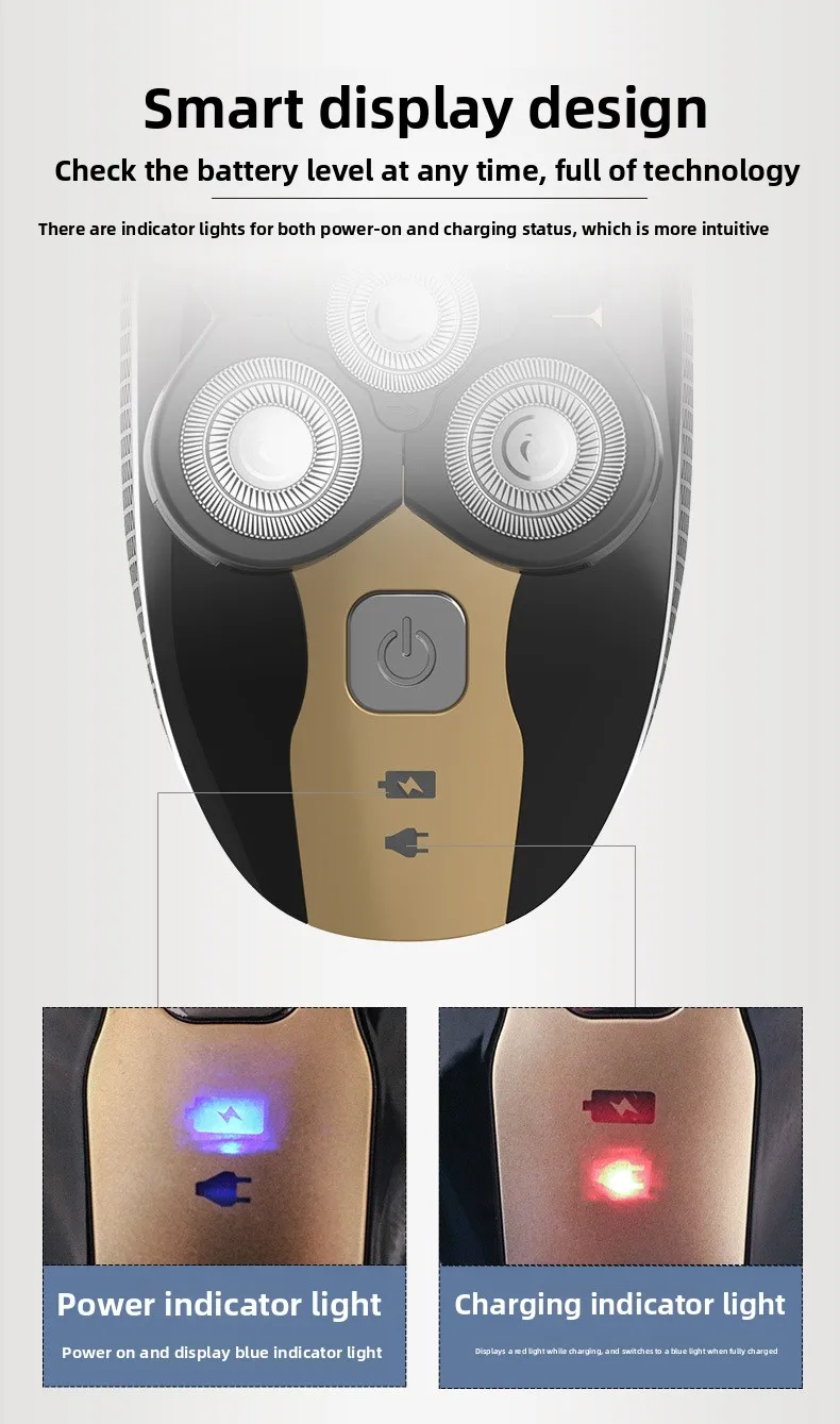Custom 5-Blade USB Electric Shaver Bald Machine Washable Multifunction 5 in 1 LED Display Household Electric Shaver