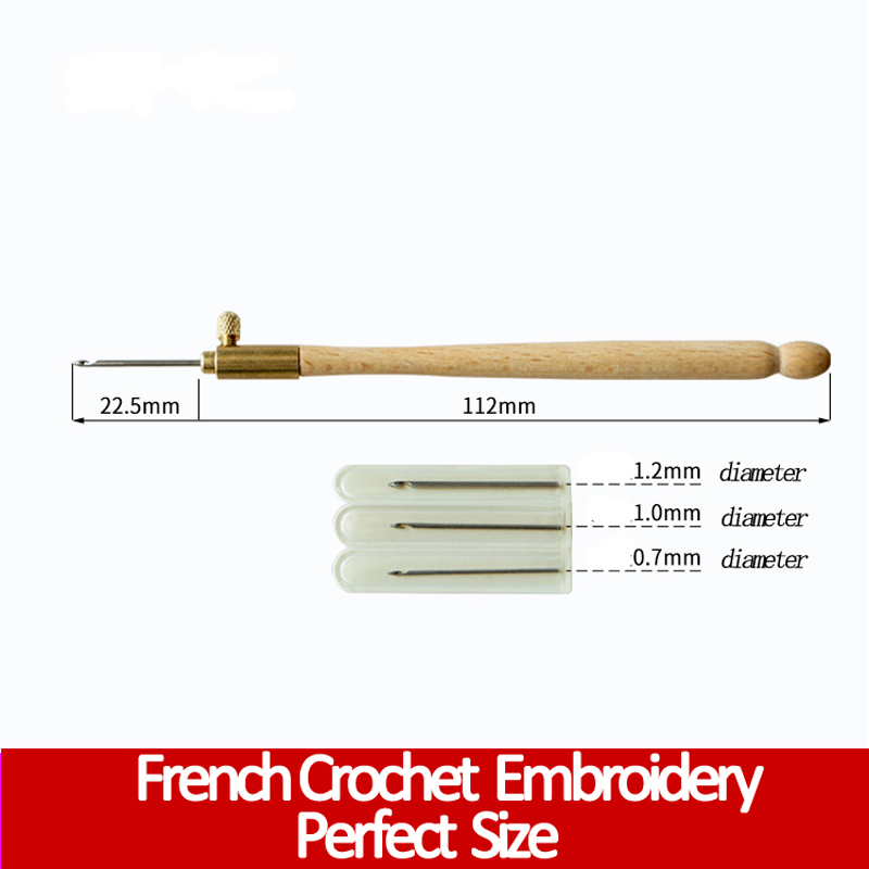 2019 Wooden Handle Tambour Crochet Hook with 3 Needles French Crochet Embroidery Beading Hoop Sewing Tool Set DIY Craft