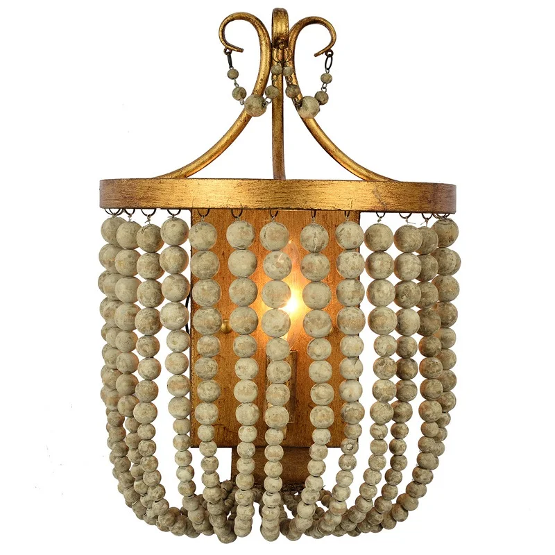 product french retro crystal wooden bead wall lamp led for corridor entrance aisle wall childrens room bedroom bedside princess room-5