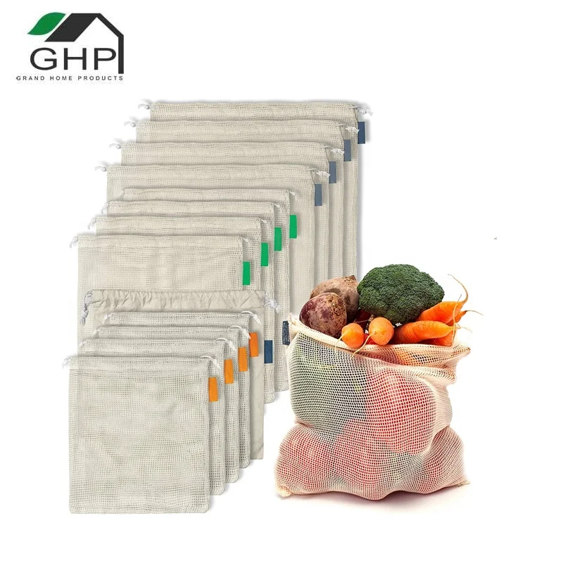 Reusable Organic Cotton Produce Bags Set For Grocery Shopping Fruit