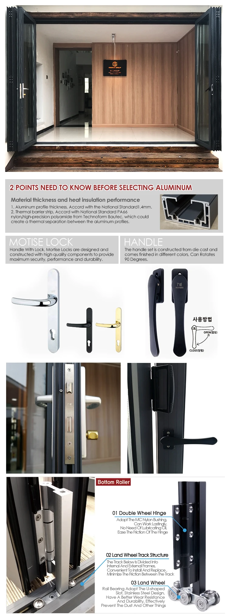 China manufacturer thermal break Aluminum frameless interior sliding uk patio prices tempring  glass folding doors