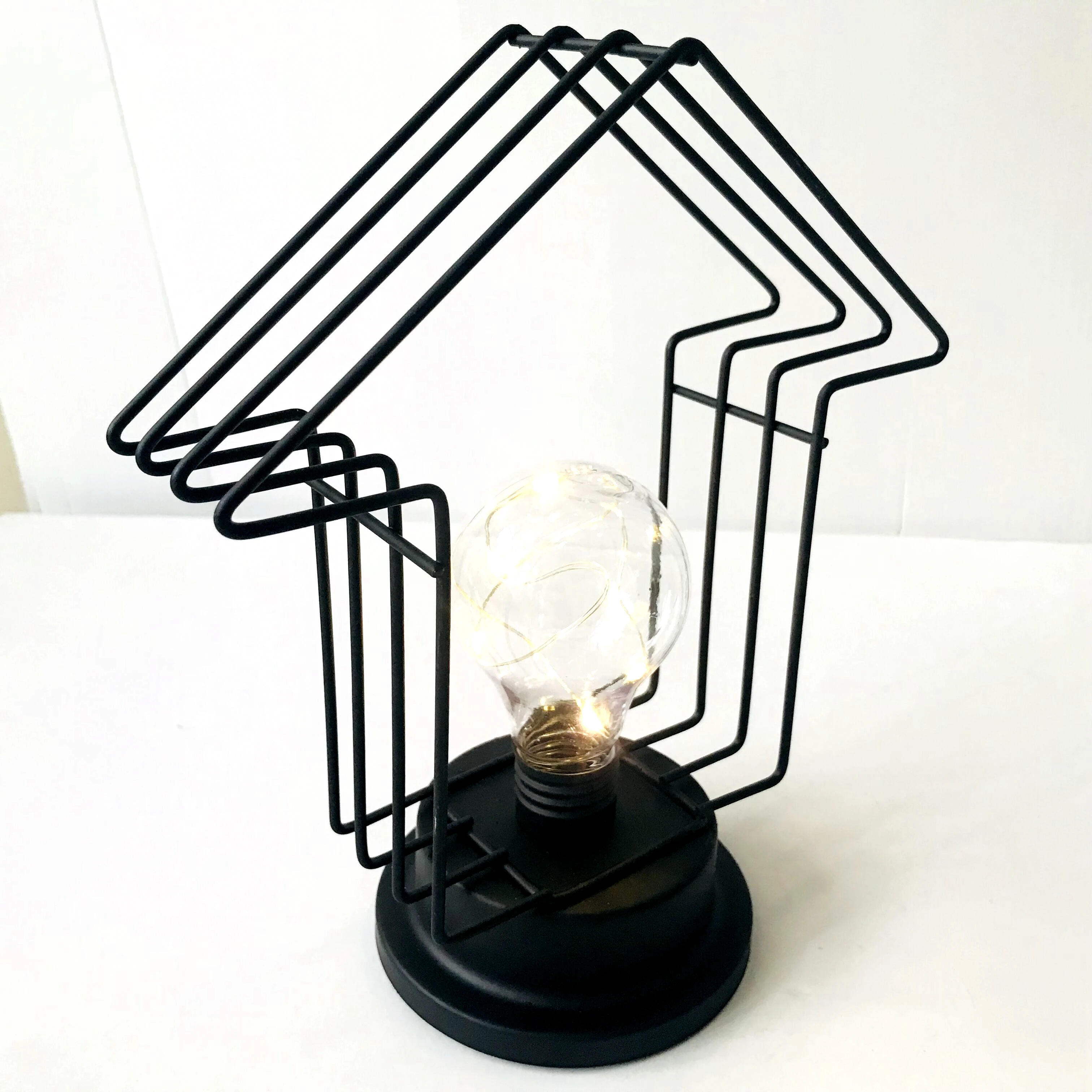 Led Industrial Black Metal House Shaped Table Lamp Cordless Accent