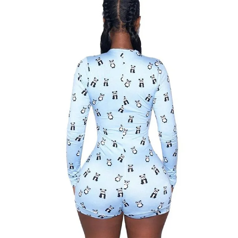 2020 Summer Short Rompers Sexy Bodycon Long Sleeve Funny Pattern Print