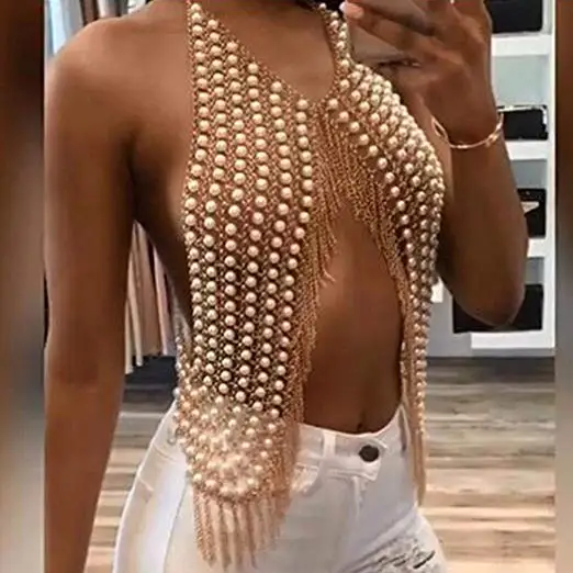 Body Chains Beach Pearl Bikini Chain Bra Fashion Harness Charm Accessories Jewelry