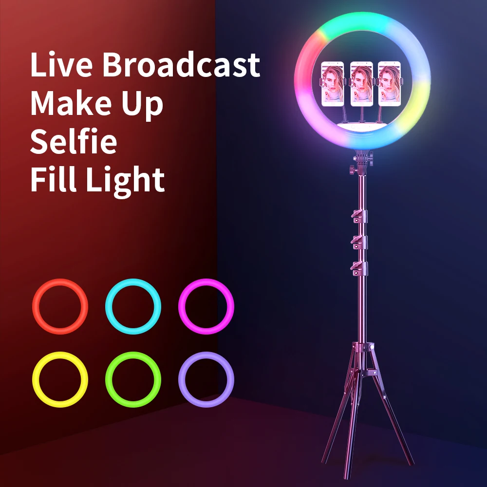 photographic lighting tik tok light rgb led soft lamp o ring light 18 inch with tripod stand 18 inch