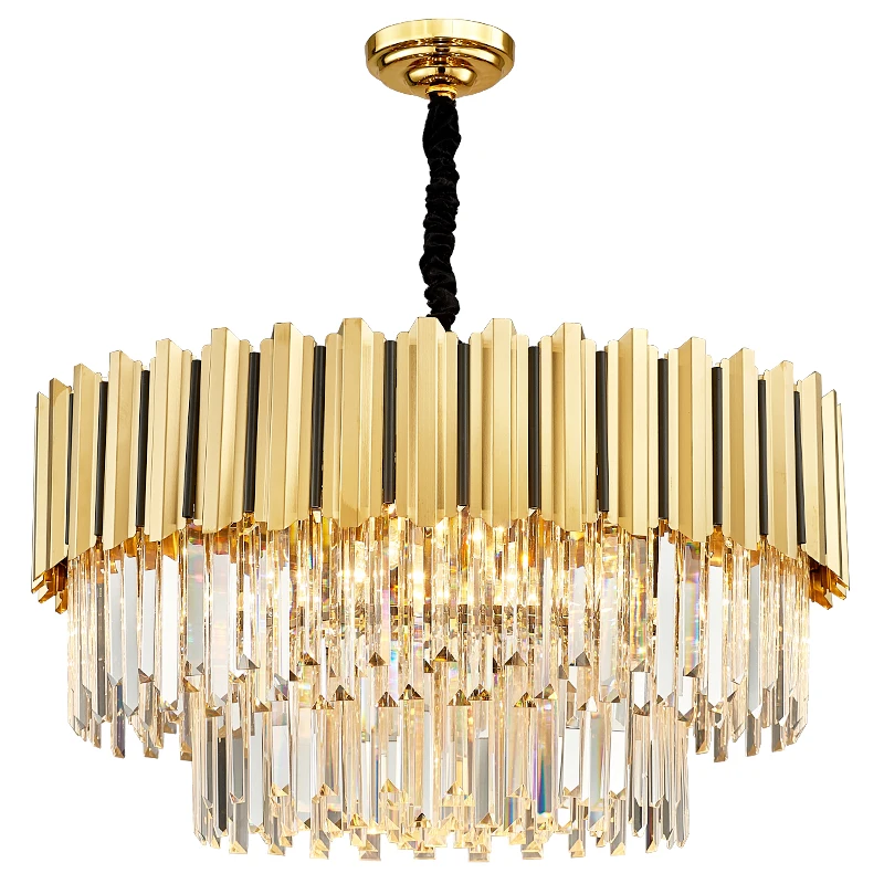 Hot sell round indoor luxury pendant light black gold LED E14 hanging lights home decorative nordic modern k9 crystal chandelier