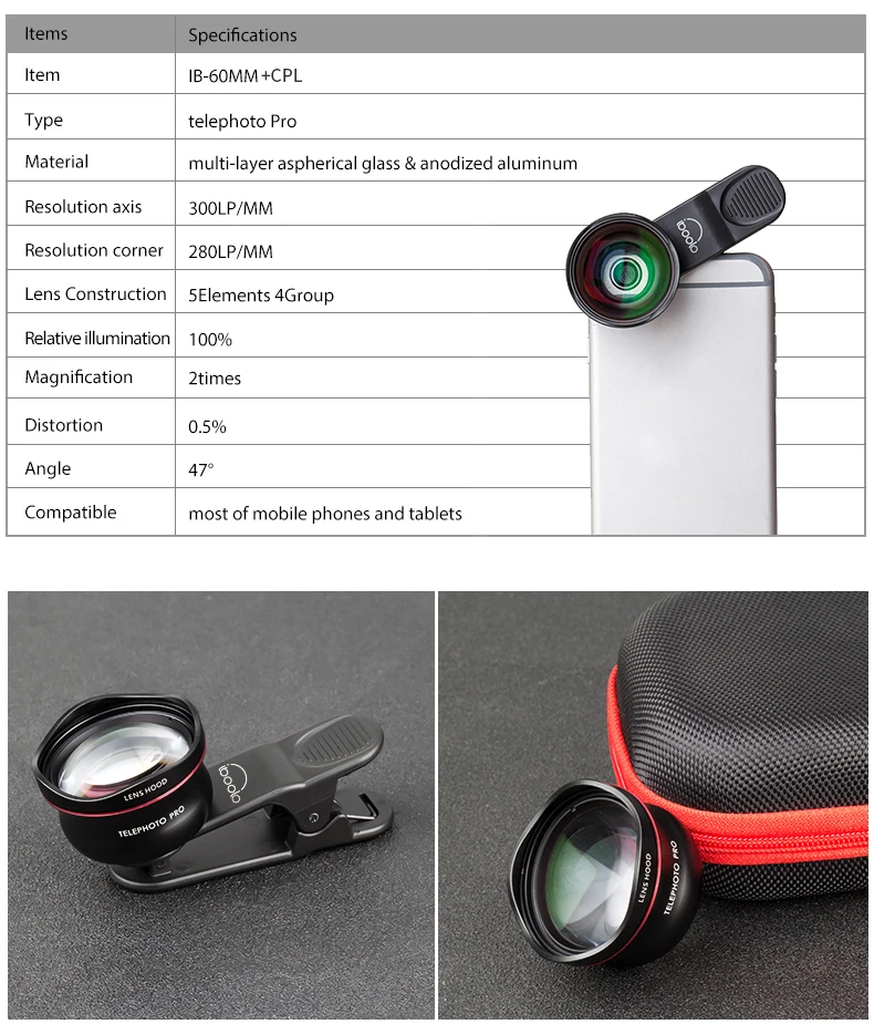 2020 Iboolo Hot Selling Circular Polarized Lens Filter 60mm Telephoto Lens For Iphone 11 Pro Max