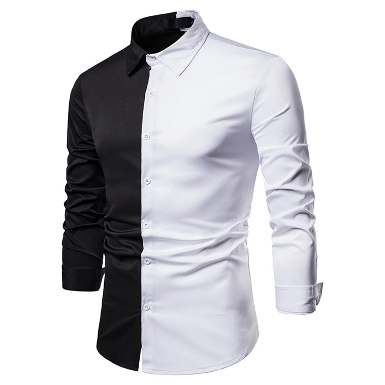 21 Streetwear Wholesale Long Sleeve Fitness Split Two Tone Color Block Custom Logo Cotton Half Black Half White Shirt For Men Buy Half Black Half White Shirt Long Sleeve Shirt Shirt With Your