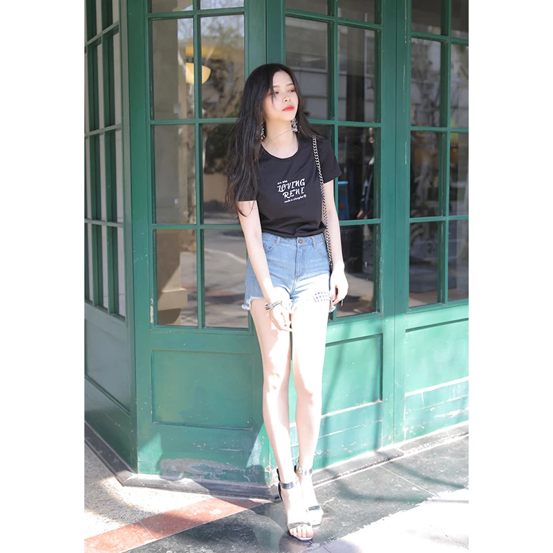 
Original skin-friendly stretch cotton slim fit ladies summer logo print T-shirt 