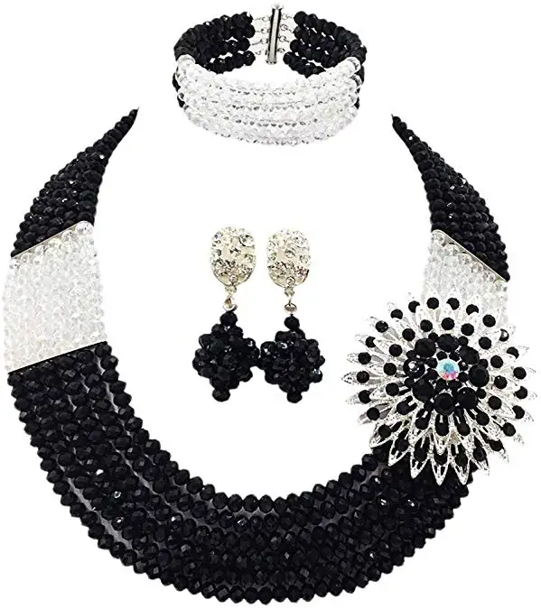 Nigeria Wedding African Lady Beads C-Chain Necklace Bracelet Earrings Party Jewelry Sets